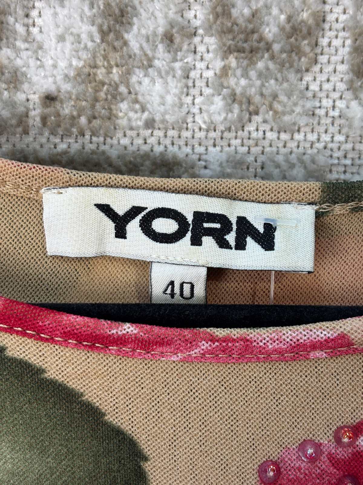 Yorn Y2K Beaded Rose Print Mesh Top
