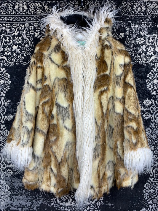 Women's Vintage Multicolor Patterned Faux Fur Coat