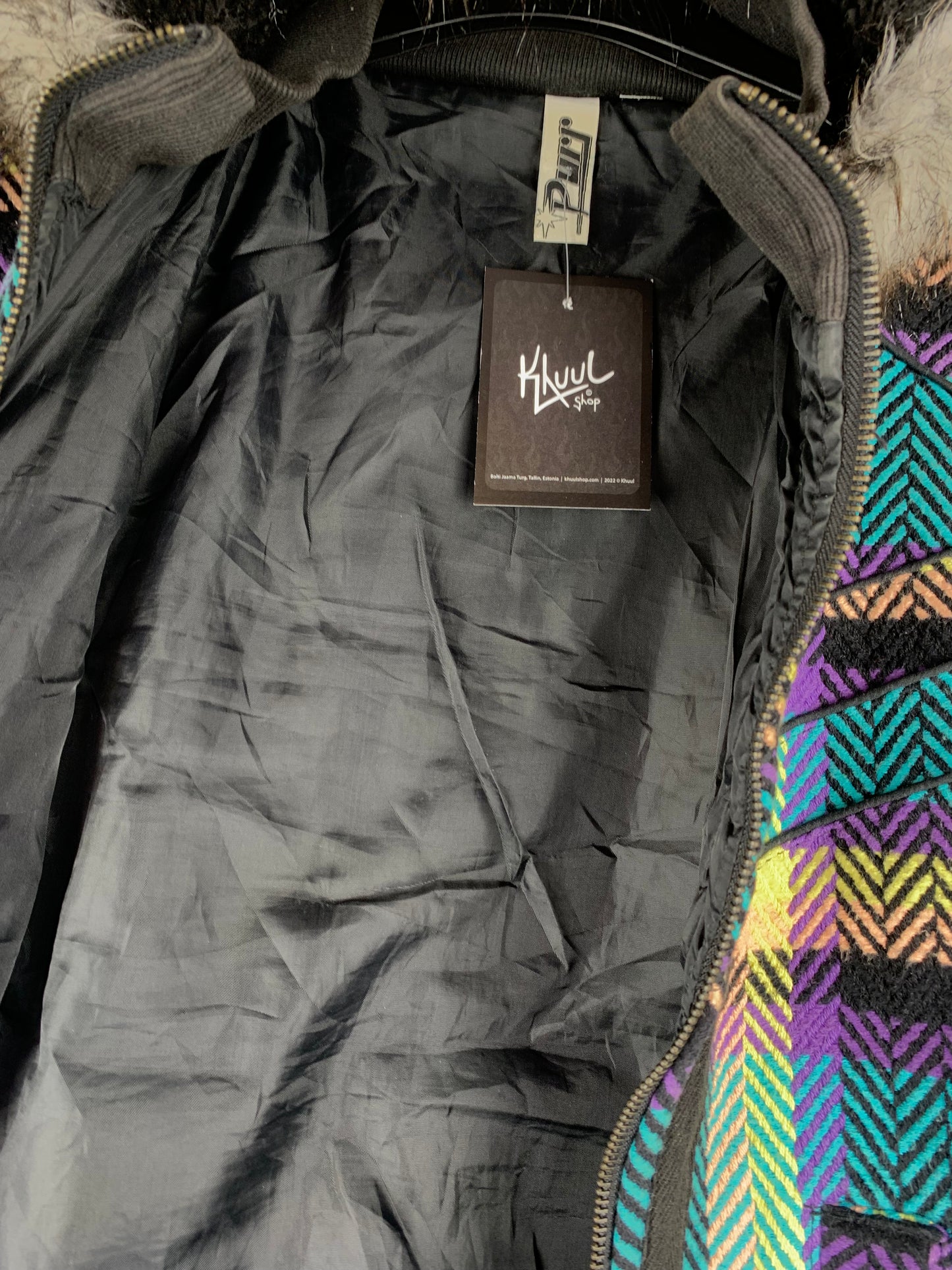 Womens Vintage Purr Multicolored Fur Trim Zip Up Jacket