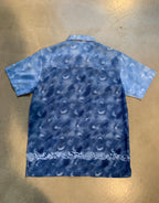 Y2K “Subs Cribe” Blue Pattern Button-Up Shirt