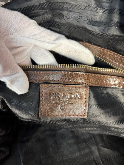 Y2K Vintage Prada Brown Leather Duffle Bag