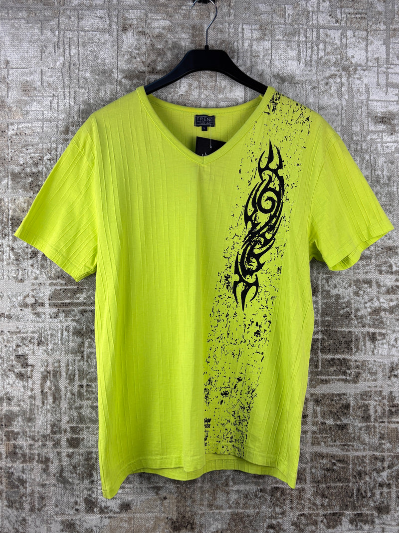 Mens Y2K Lime Green Tribal Graphic T Shirt