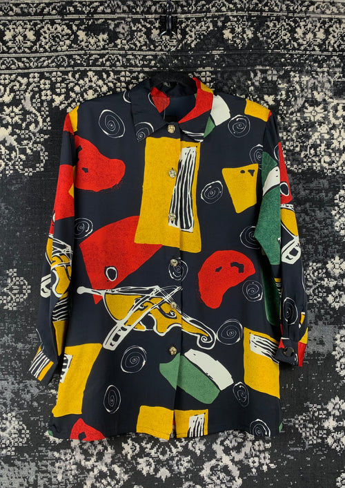 Women's Vintage Funky Multi Pattern Button Up Shirt