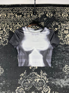 Y2K Women’s Futuristic Skeleton Illusion Graphic Cropped Tee