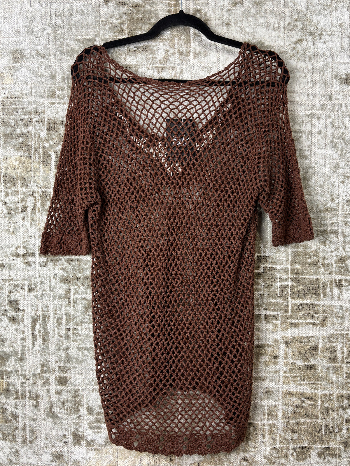 Y2K Beaded Crochet Net Knit Top