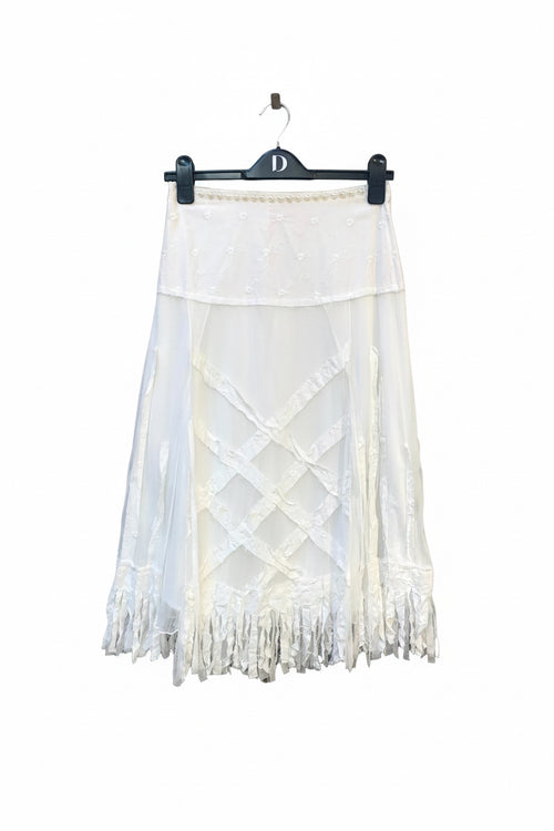 Y2K Mesh Lattice Fringe Midi Skirt
