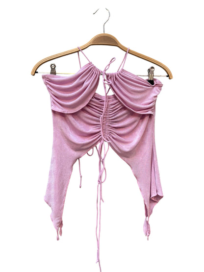Womens Y2K Pink Ruched Spaghetti Strap Top