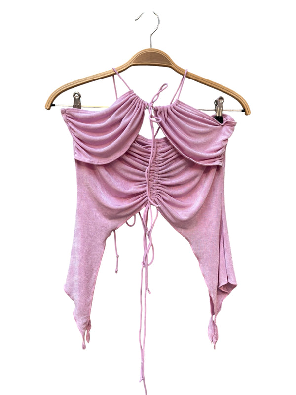 Womens Y2K Pink Ruched Spaghetti Strap Top