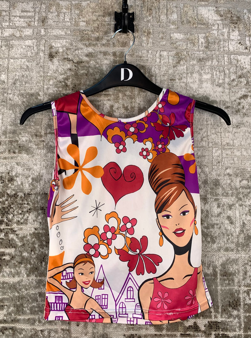 Womens Vintage Y2K Graphic White Multicolor Tank Top