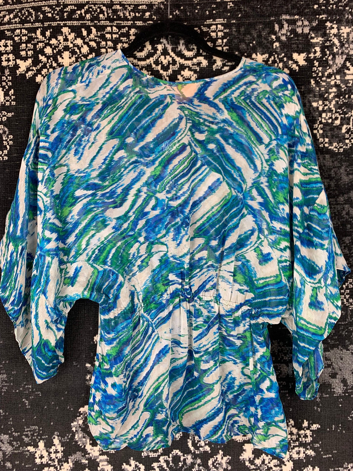 Tory Burch Blue Green Abstract Print Blouse