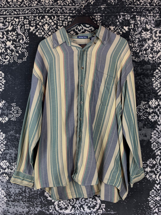 Men's Vintage Green Striped Longsleeve Shirt by GANT