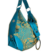Y2K Teal Floral Jacquard Hobo Bag