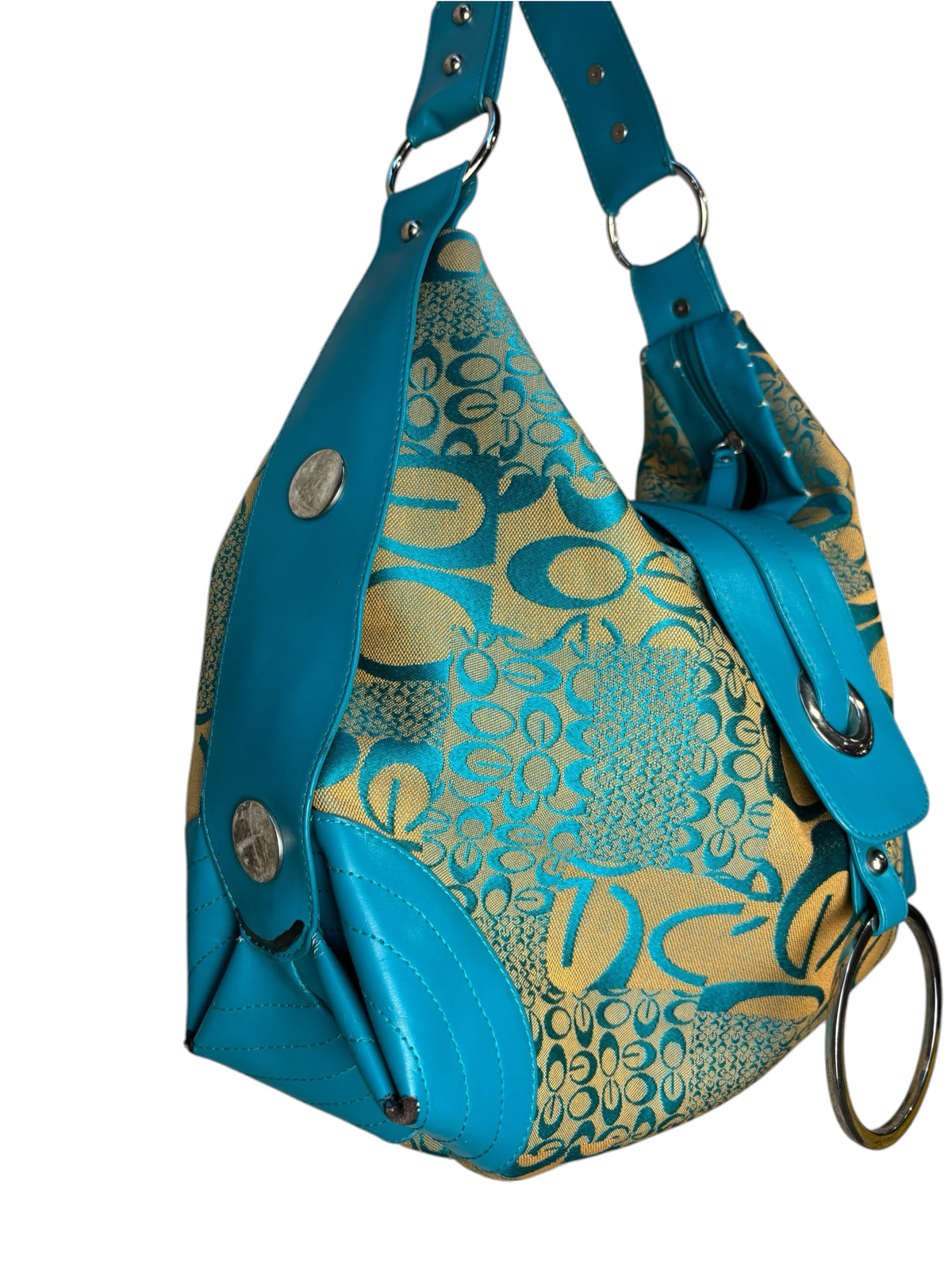 Y2K Teal Floral Jacquard Hobo Bag