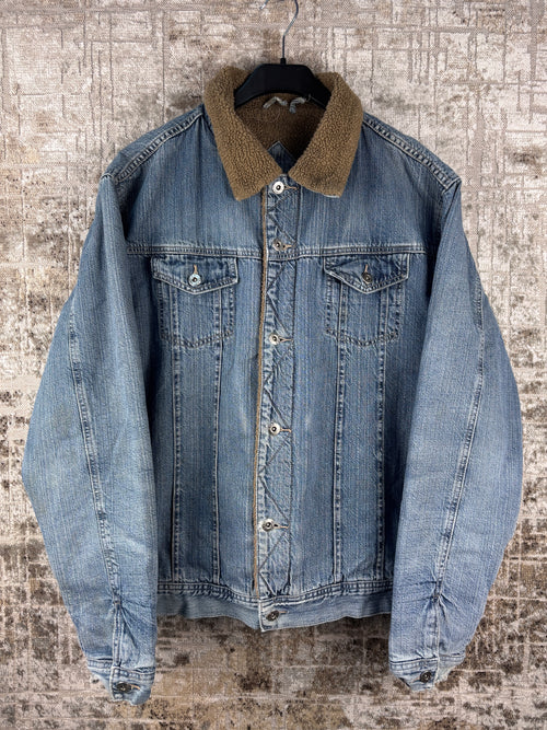 Men's Vintage Denim Jacket Sherpa Lined Blue Trucker Jacket