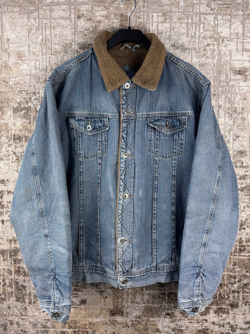 Men's Vintage Denim Jacket Sherpa Lined Blue Trucker Jacket