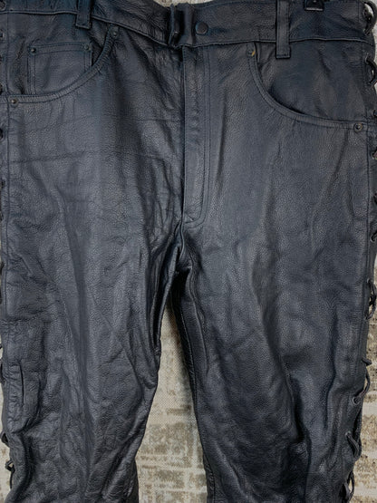 Mens Vintage Euro SB1 Stars Black Leather Pants