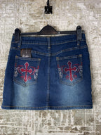 Y2K Rhinestone Cross Denim Mini Skirt