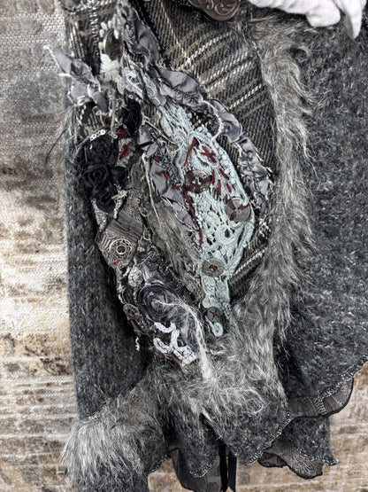 Women's Y2K Vintage Steampunk Grey Knit Cardigan