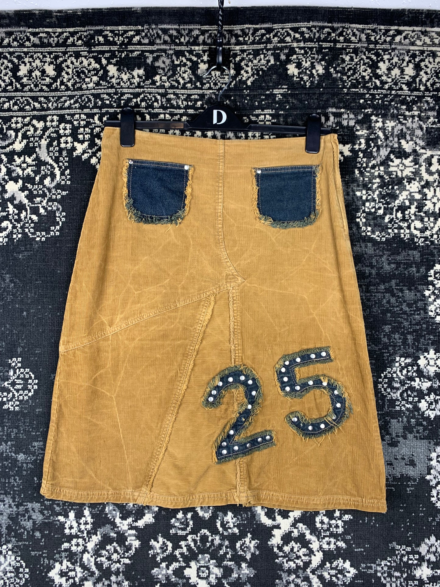 Y2K Style Women's Patchwork Corduroy Midi Skirt