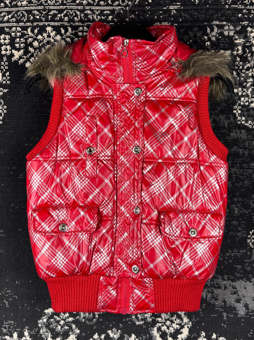Women's Y2K Delir Red Plaid Puffer Vest