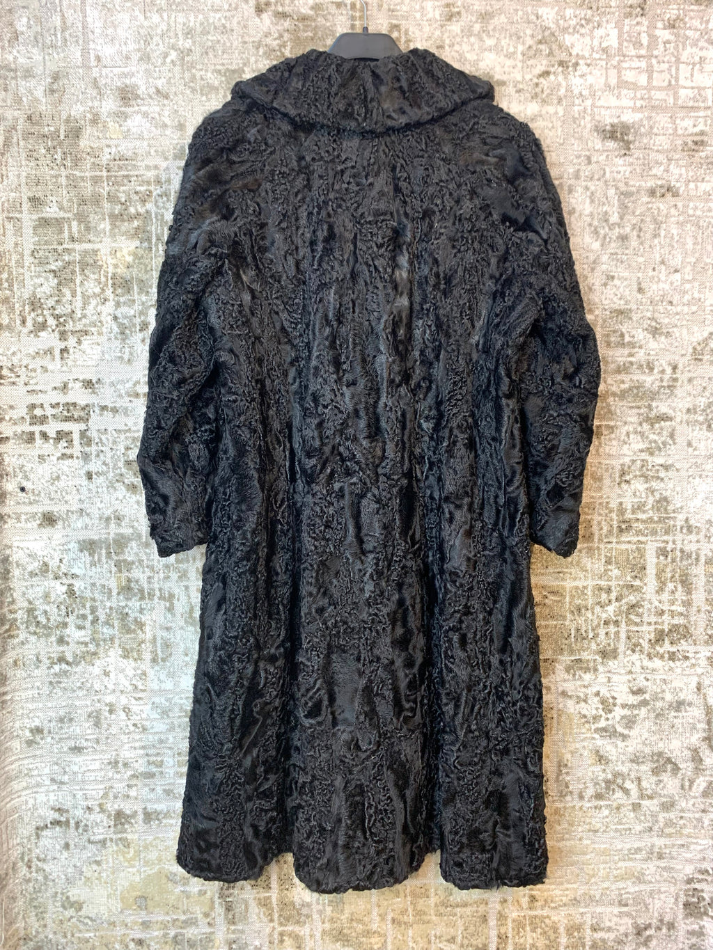Vintage Black Astrakhan Fur Longline Coat