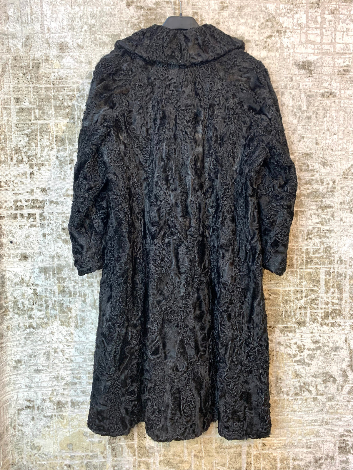 Vintage Black Astrakhan Fur Longline Coat