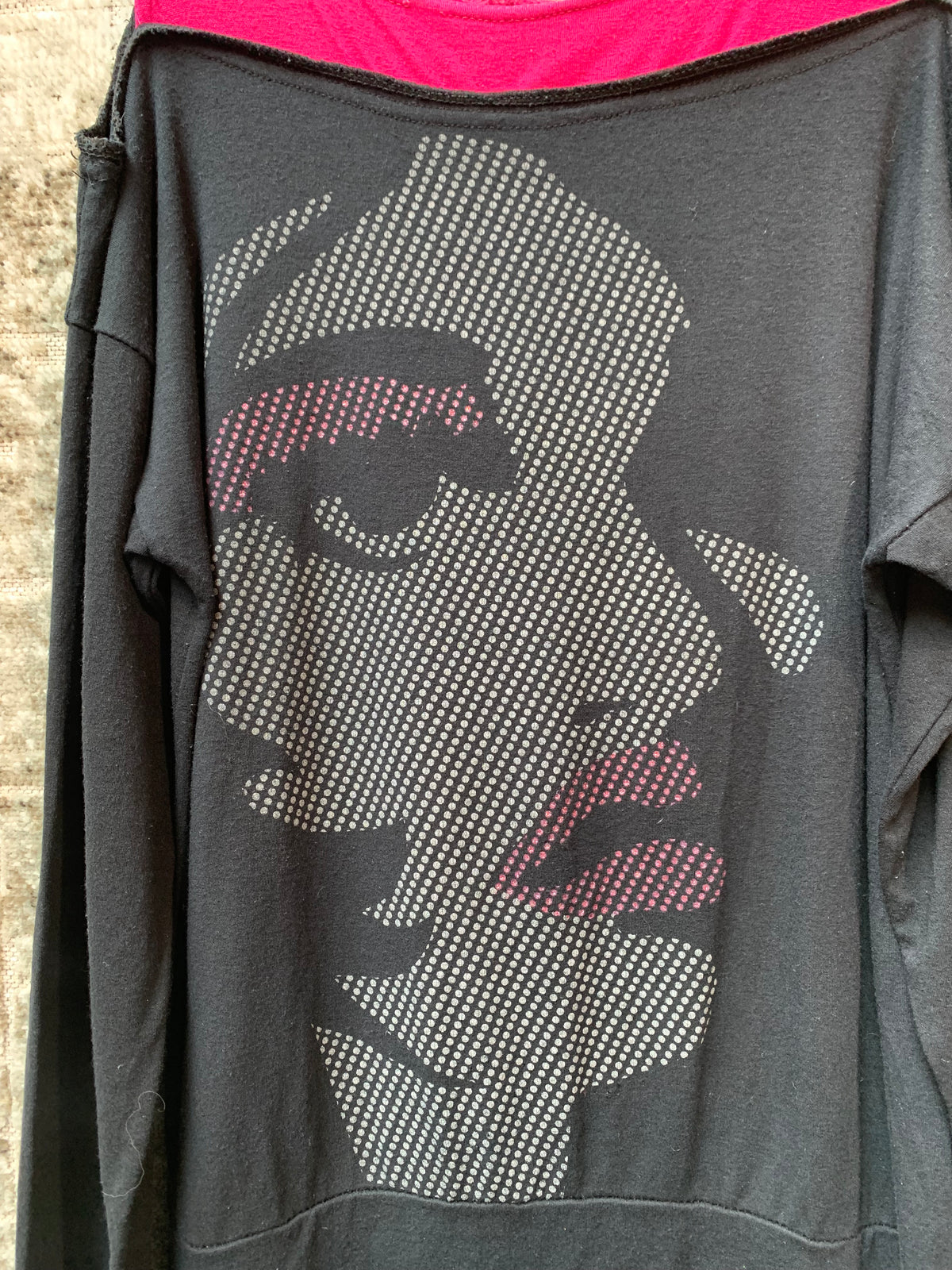 Y2K Halftone Face Graphic Off-Shoulder Top