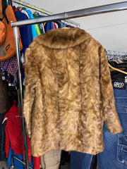 Light Brown Multicolor Mink Fur Short Jacket Overcoat Women's Vintage S