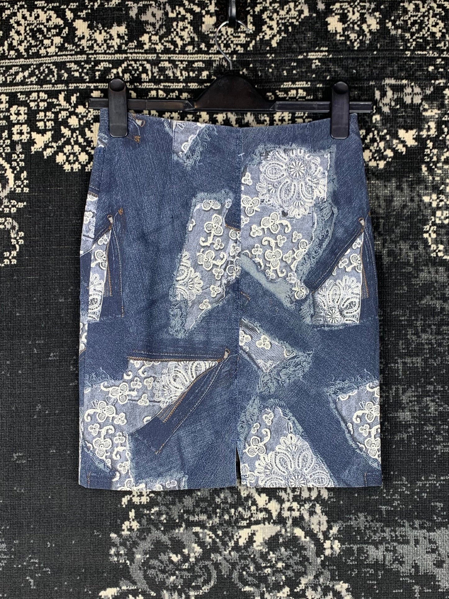 Y2K Women's Shimmery Denim Print Pencil Skirt