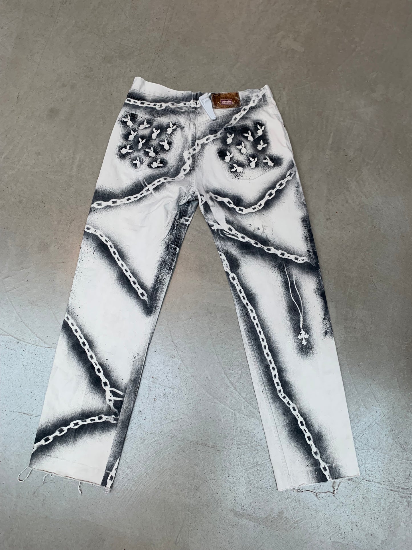 Handmade Women XL White Black Spray Painted Pants
