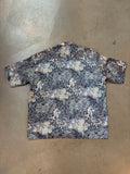 Thai Silk Blue Botanical Short Sleeve Button-Up