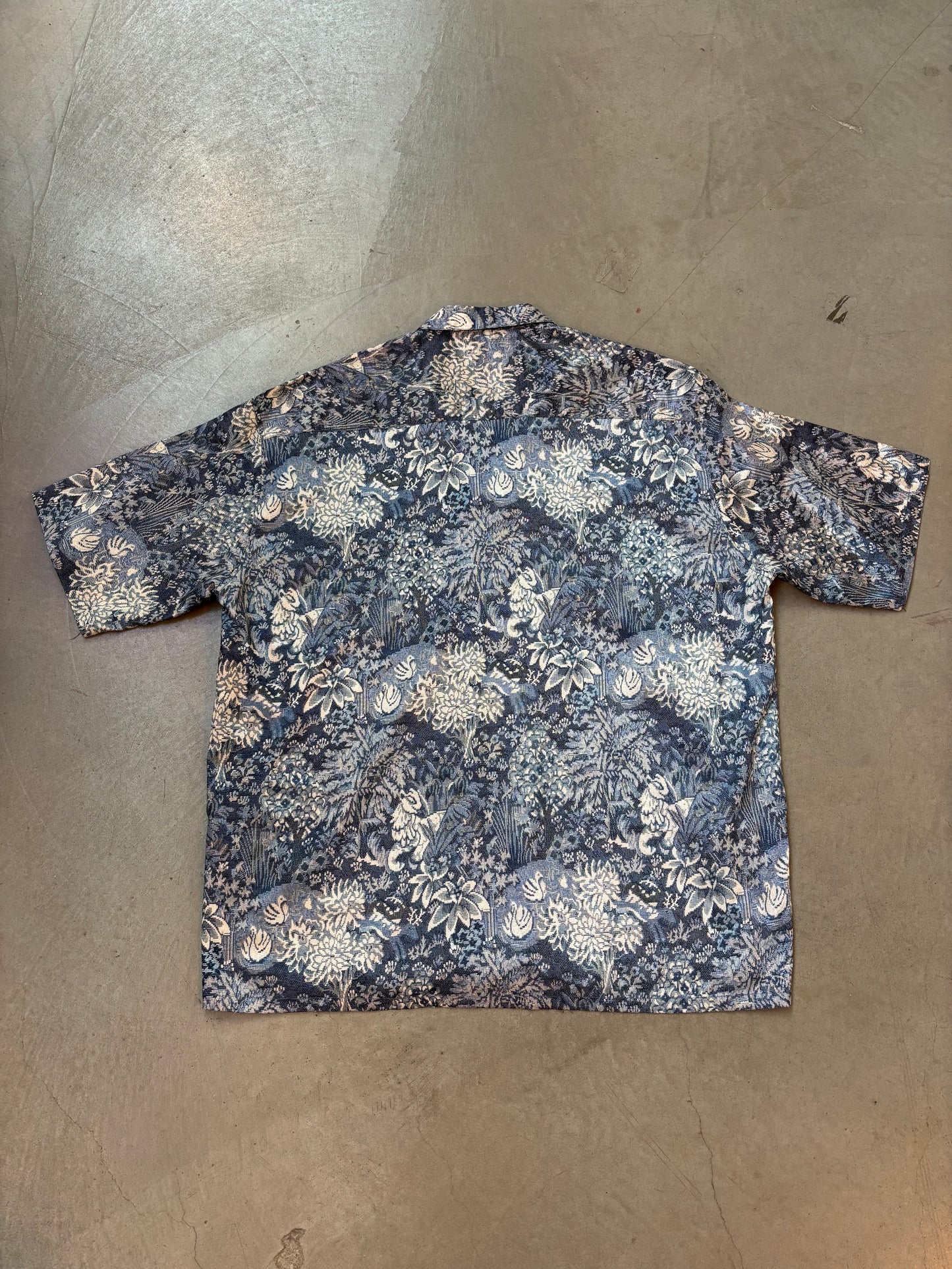 Thai Silk Blue Botanical Short Sleeve Button-Up