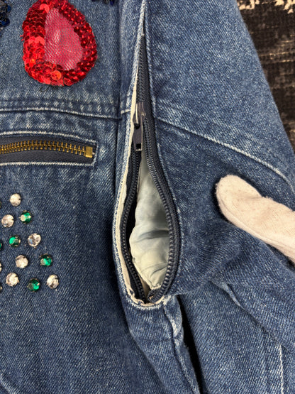 Women’s Y2K Denim Jacket with Beads and Detachable Sleeves