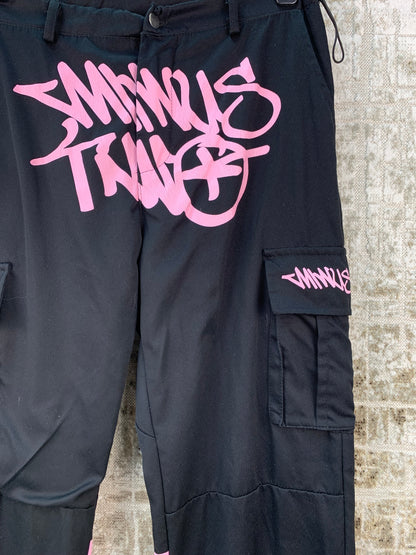 Womens Pink Text Graphic Black Cargo Sweatpants