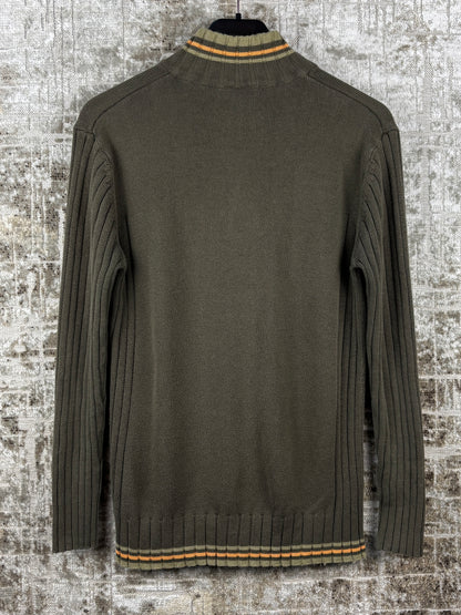 Mens Y2K Green Zip Up Sweater