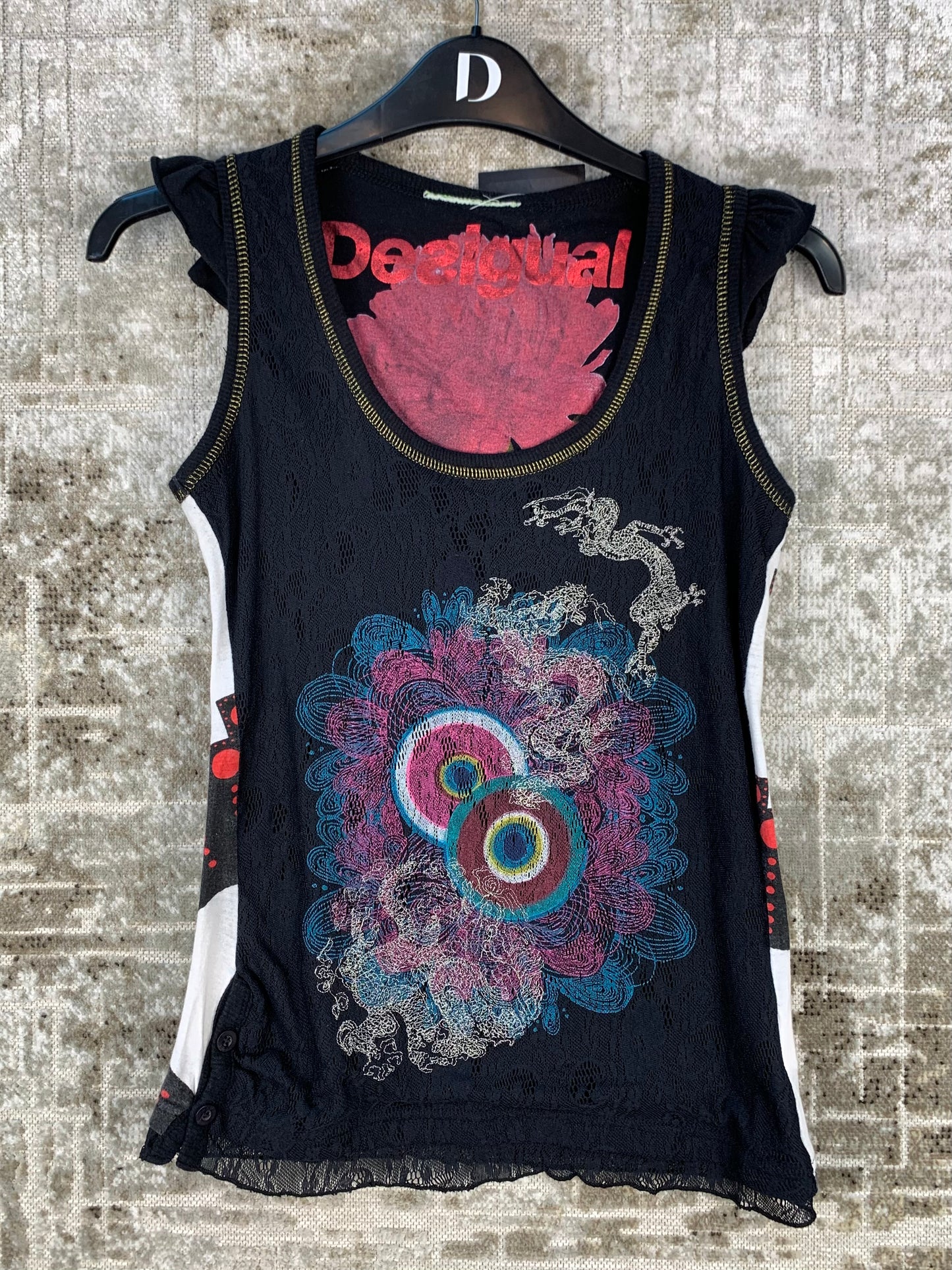 Womens Y2K Desigual Mesh Tank Top