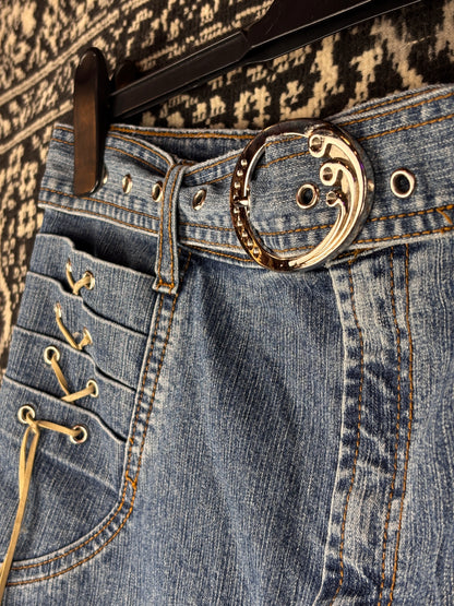 Women's Y2K Style Long Denim Skirt with Back Pockets