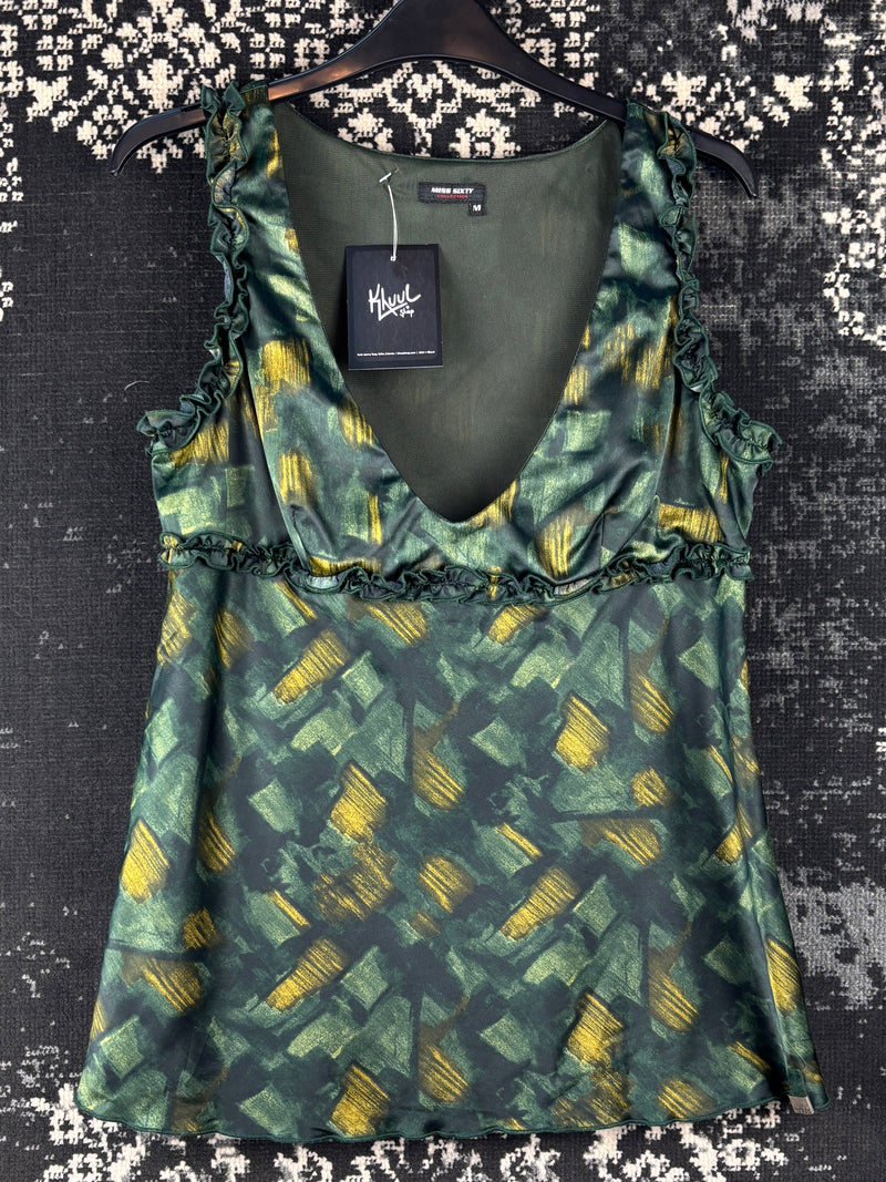 Women's Y2K Miss Sixty Green Silky Tank Top