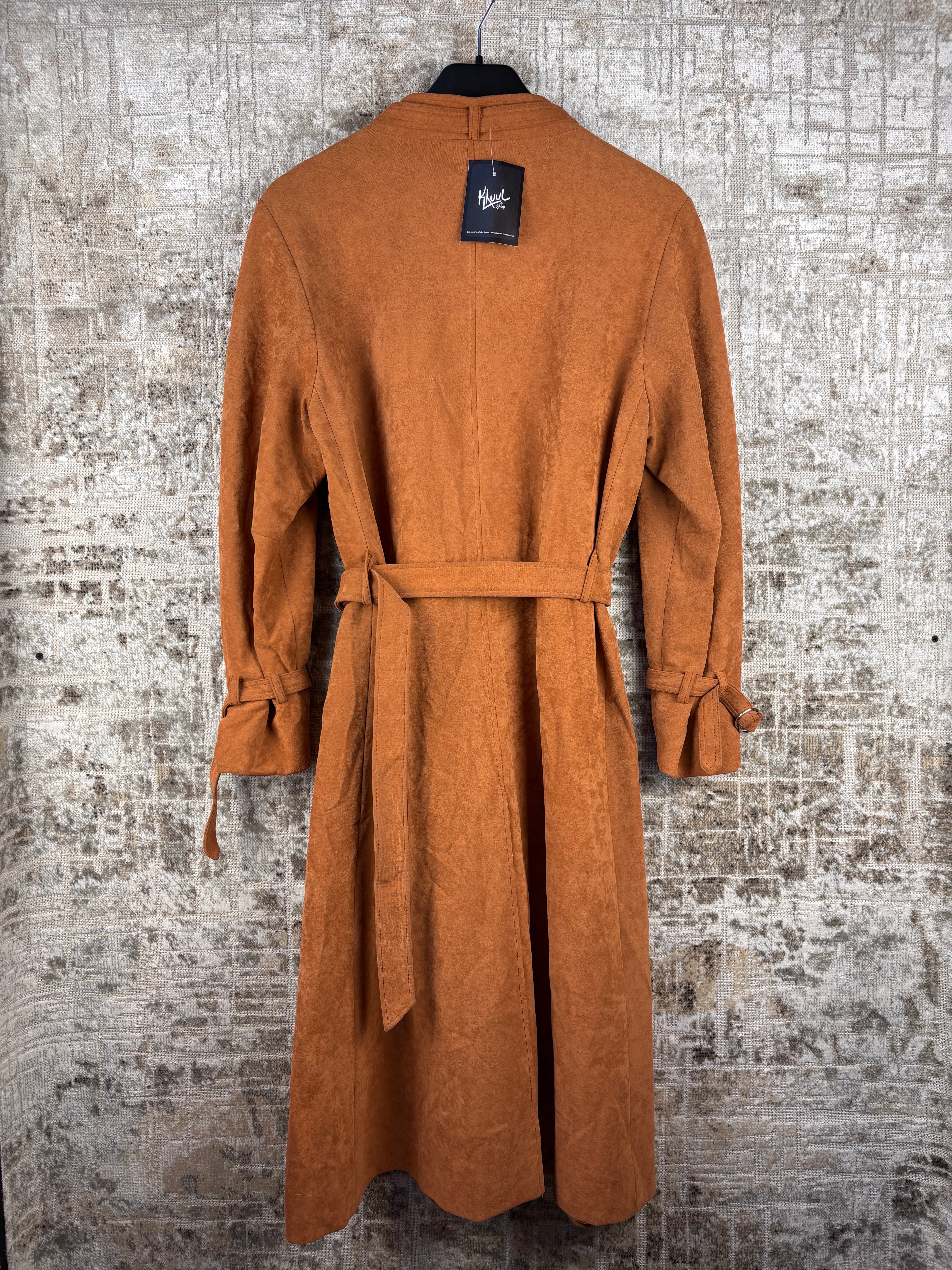 Women's Vintage Brown Long Belted Suede Coat