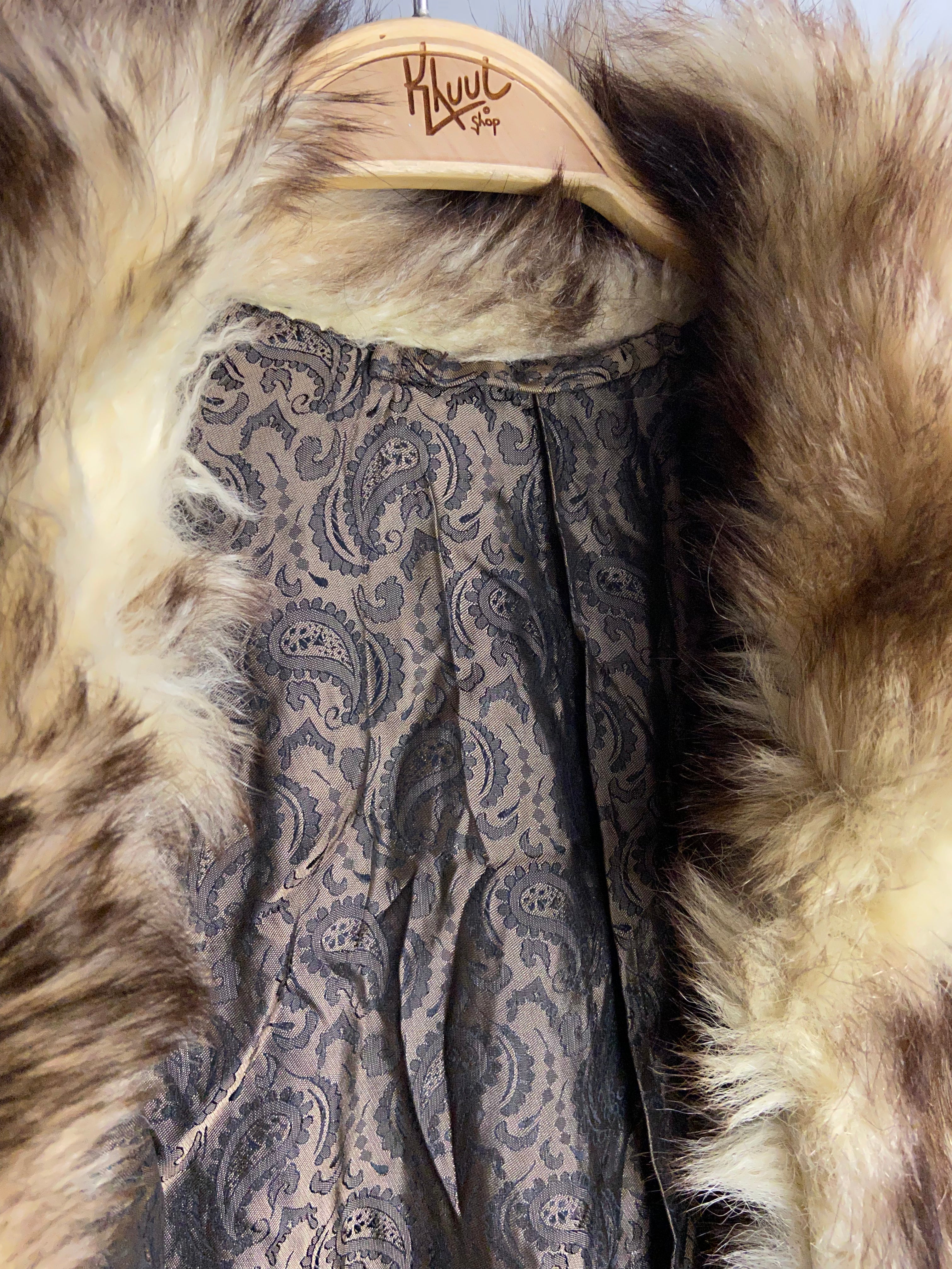Multicolor Short Wild Animal Fur Overcoat Jacket Women's S Vintage