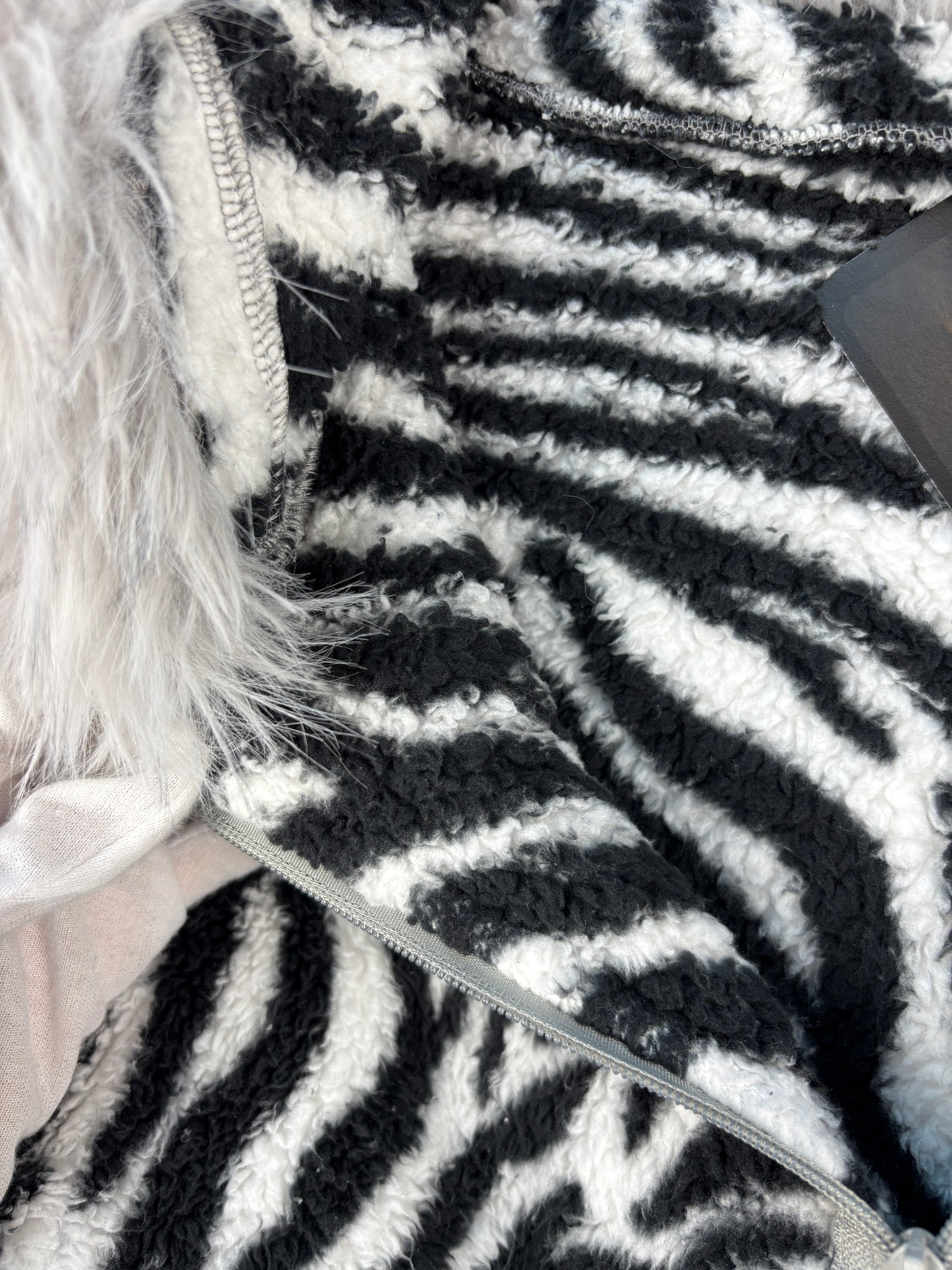 Unisex Y2K Zebra Print Faux Fur Hoodie