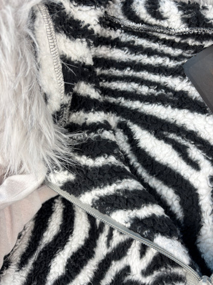 Unisex Y2K Zebra Print Faux Fur Hoodie