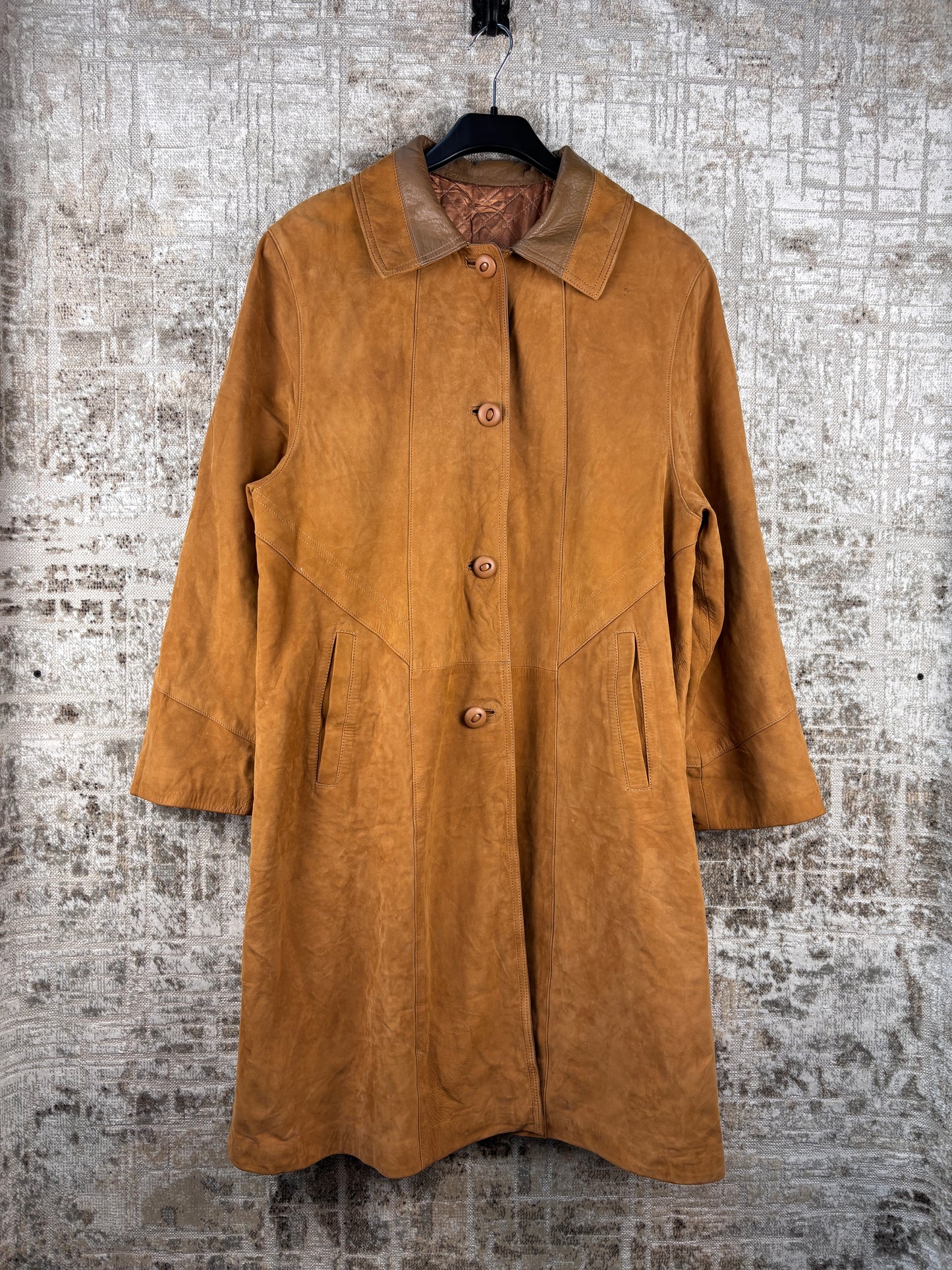 Men's Vintage Caramel Brown Suede Leather Coat