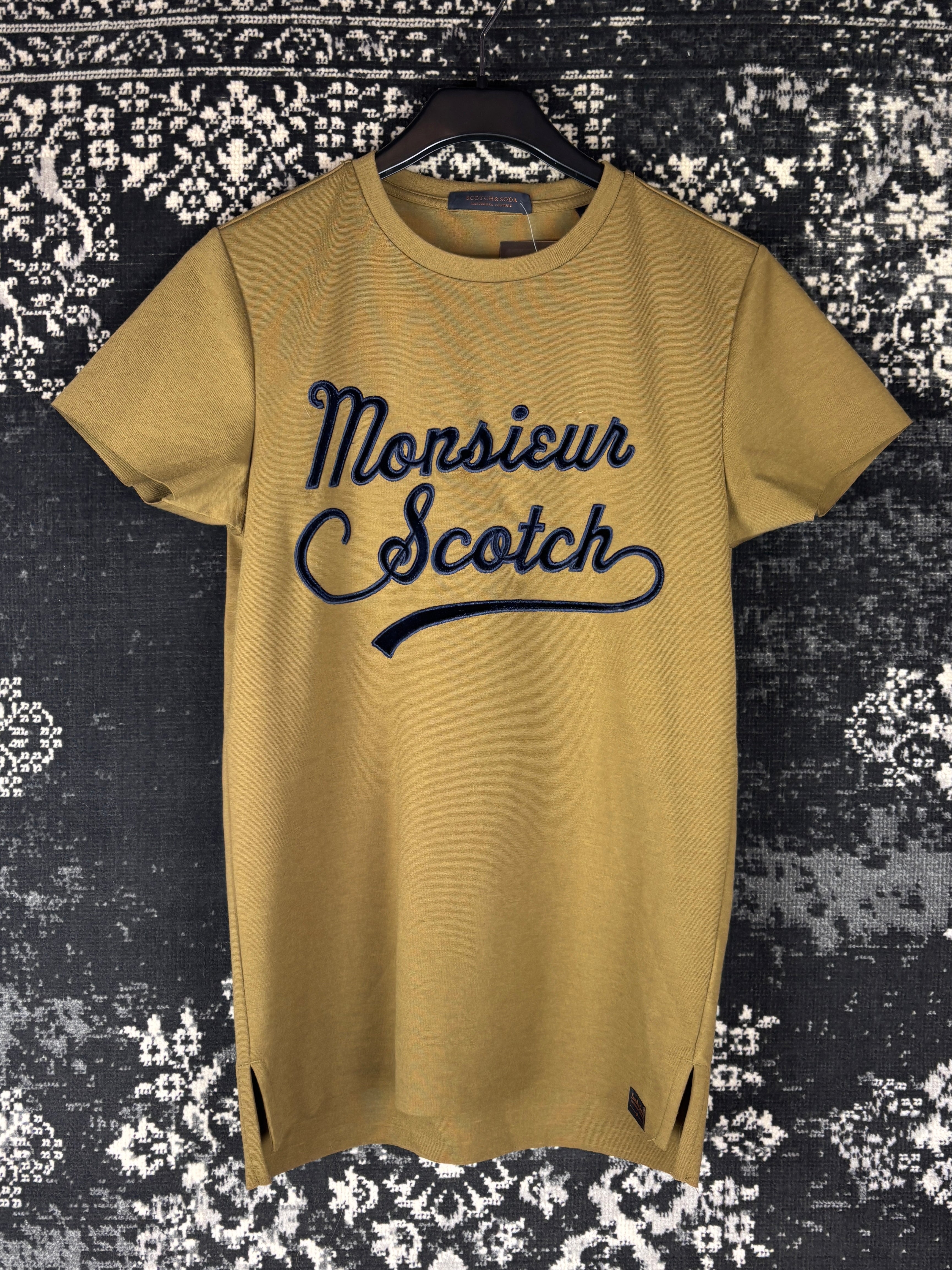 Scotch & Soda Greenish Brown T-Shirt with Velvet “Monsieur Scotch”