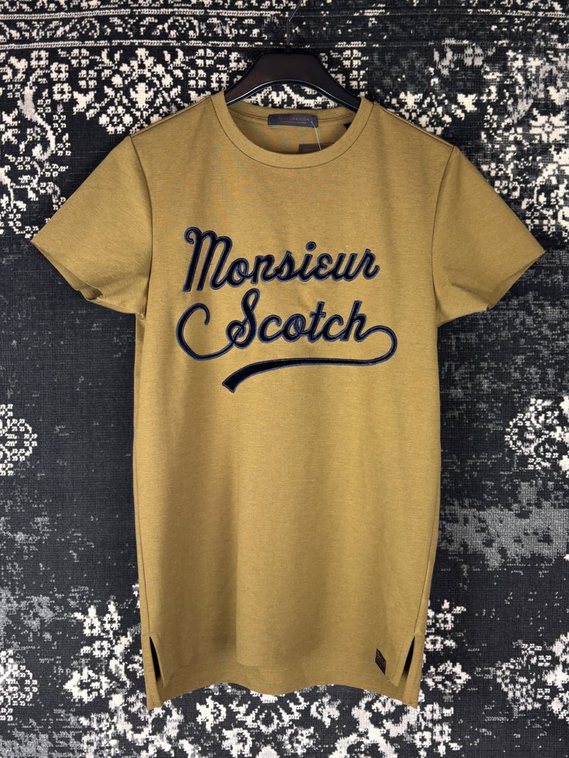 Scotch & Soda Greenish Brown T-Shirt with Velvet “Monsieur Scotch”