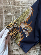 Mens Y2K Relig Dragon and Lion Button Up Shirt