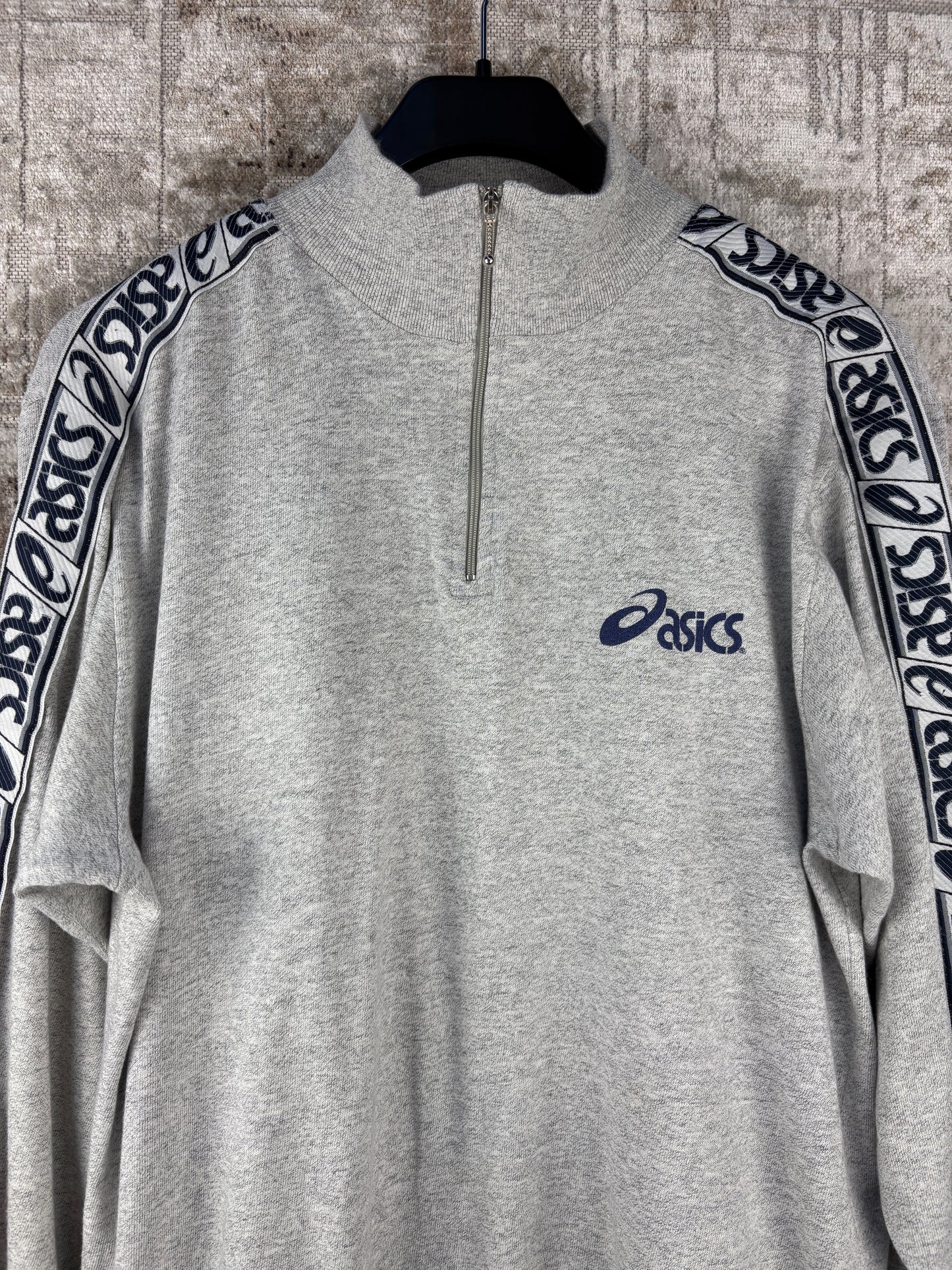 Mens Vintage Asics Light Gray Quarter Zip Sweatshirt