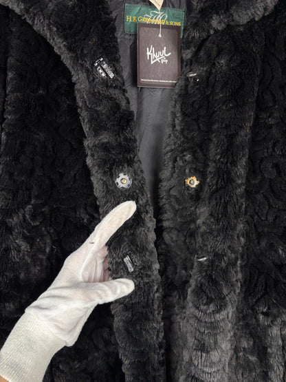 Women's Vintage Black Swirl Patterned Faux Fur Coat