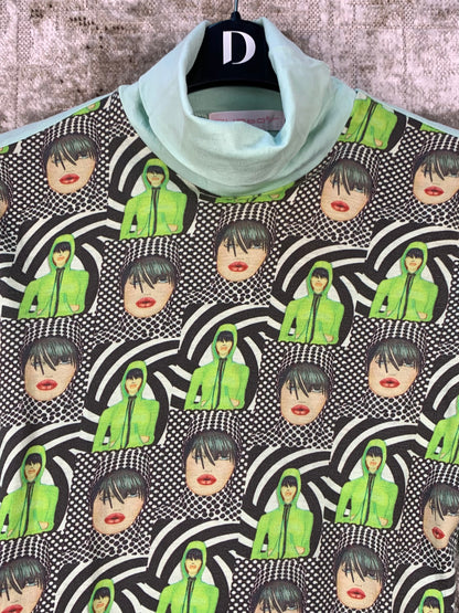CUSTO Barcelona Y2K Teal Turtleneck Graphic Shirt