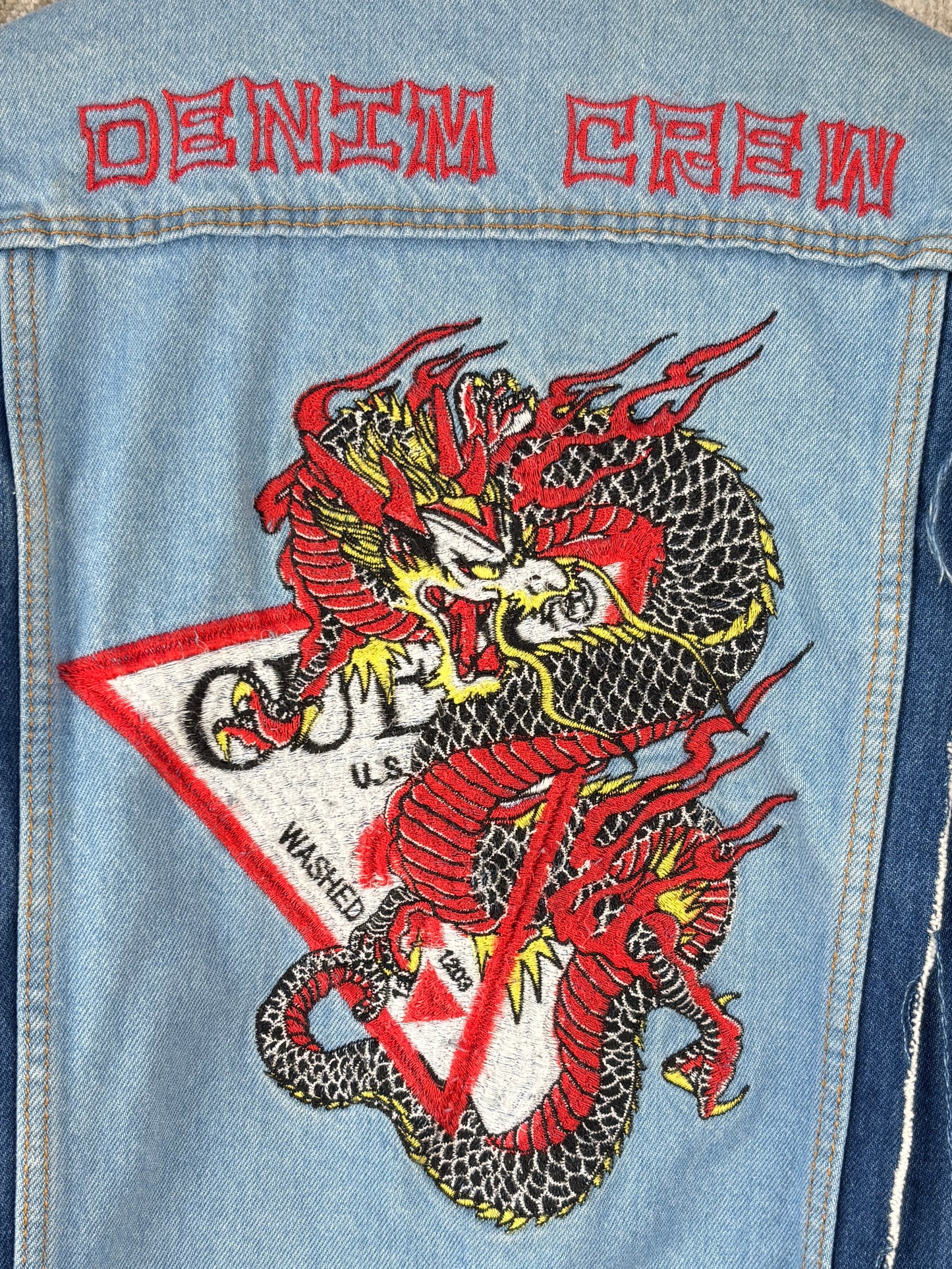 Womens Y2K Guess Dragon Embroidery Denim Jacket